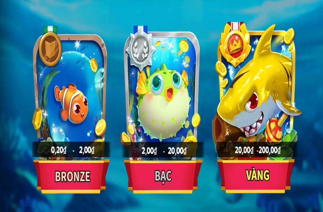 Ba sảnh chơi tại game Bắn Cá Xèng, mỗi sảnh sẽ có mức cược và mức thưởng khác nhau